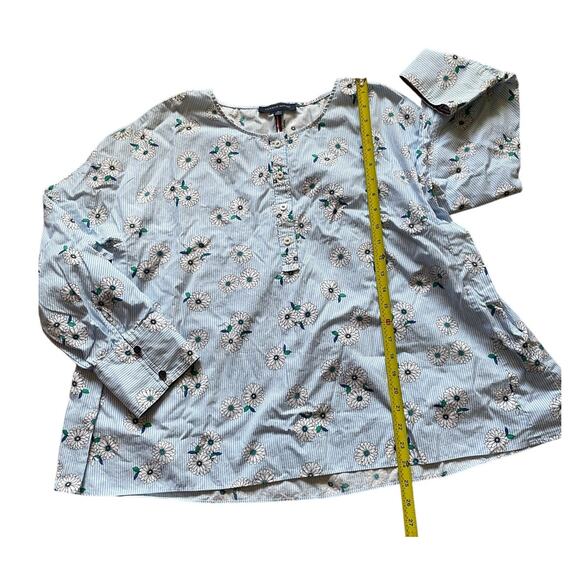 Daisy Floral Light Blue Striped Shirt Size XL Womens Cotton Spring Feminine - Picture 5 of 7